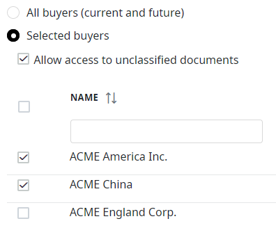 Selected buyers settings