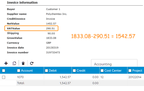 Balancing against the gross amount minus the VAT amount