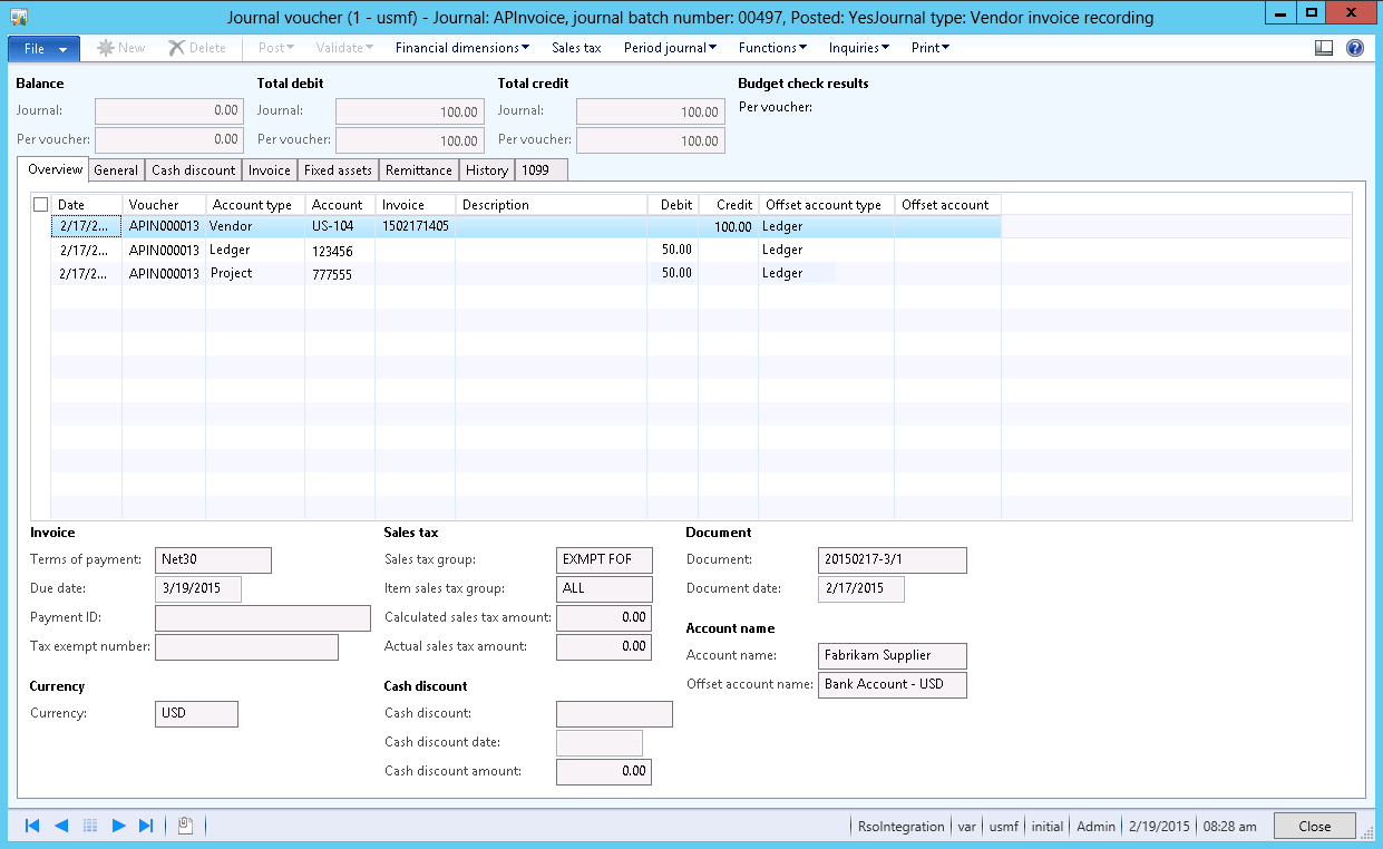 Multi-line invoice journal