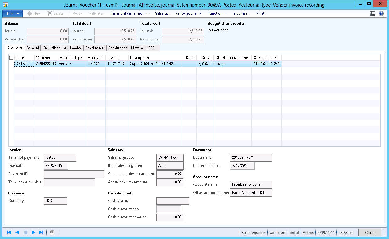 Single-line invoice journal