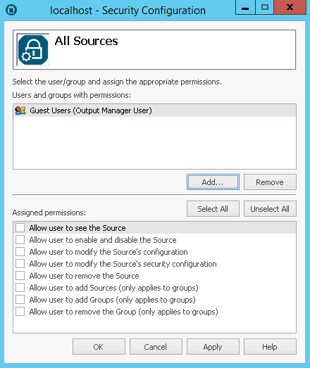 Configure security for sources