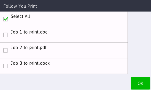 Follow-You Printing jobs screen.