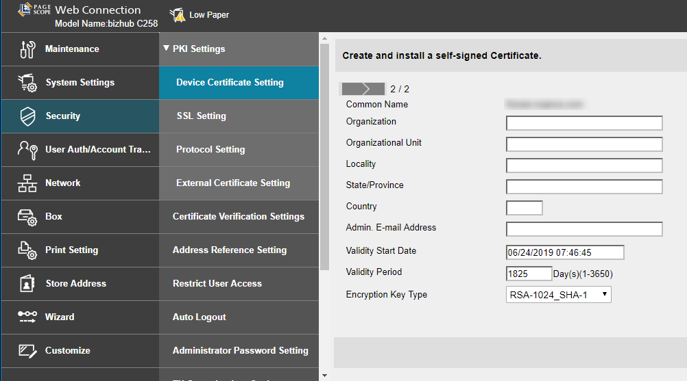 Create self signed certificate options