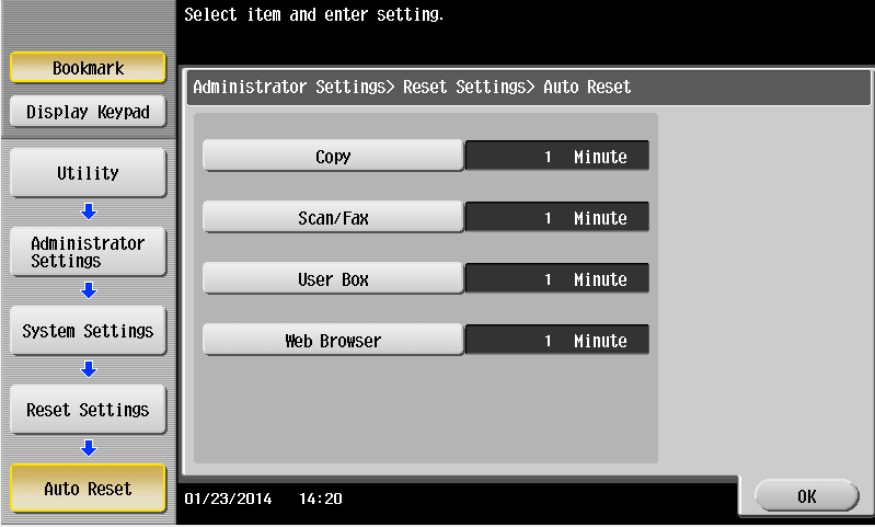 Auto Reset settings