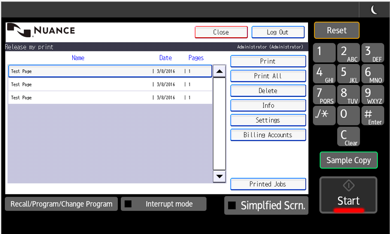 Output Manager screen