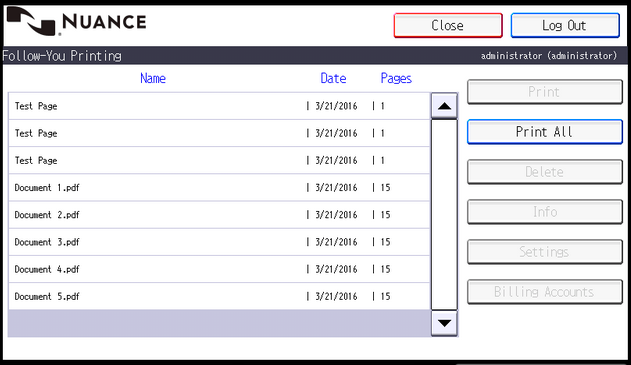 Output Manager print jobs list