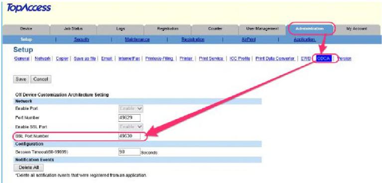 Setup window in TopAccess