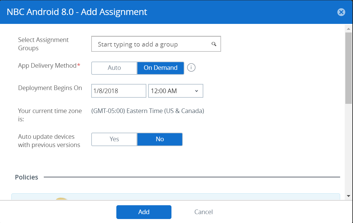 Add AirWatch assignment