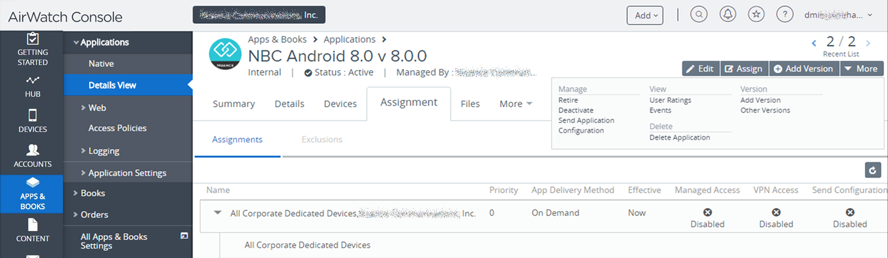 AirWatch send application configuration