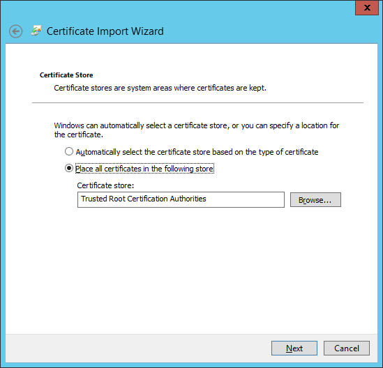 Certificate Import Wizard store