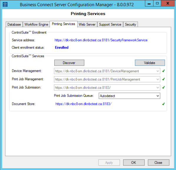 Printing configuration validated