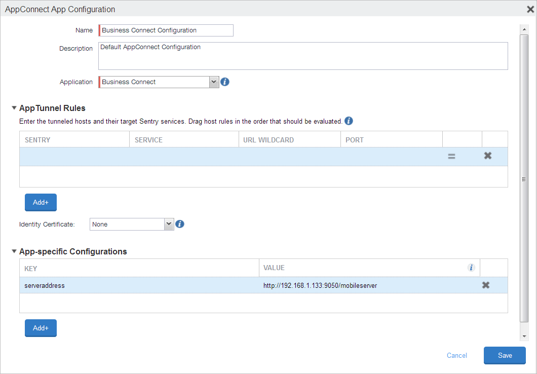 MobileIron app configuration