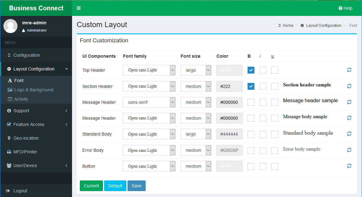 Layout Configuration - Font