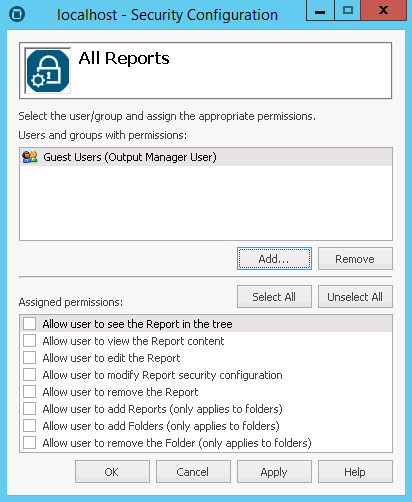 Security Configuration dialog box