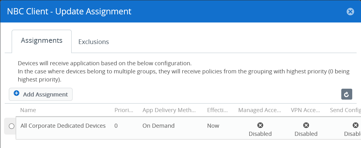 Update AirWatch assignment