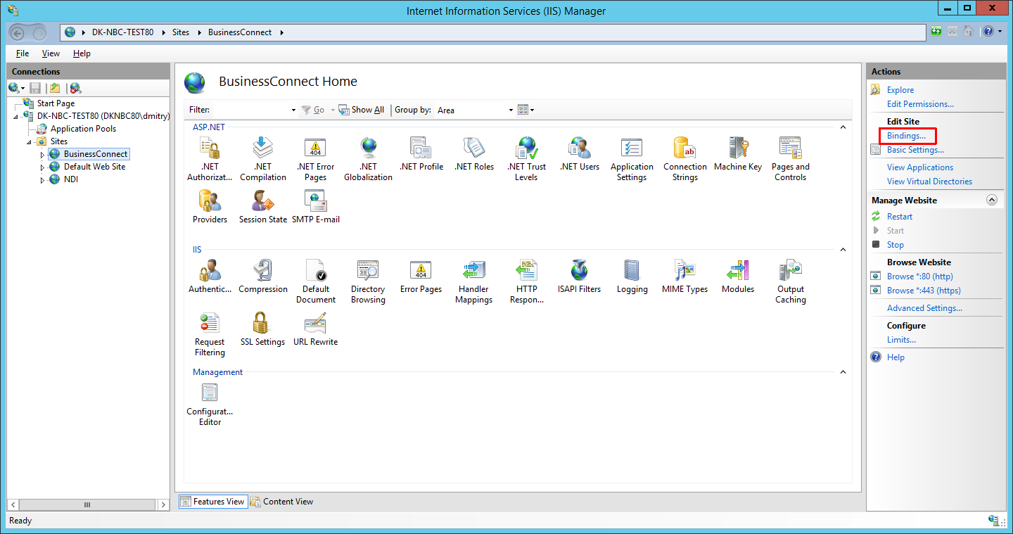 IIS Manager - Bindings