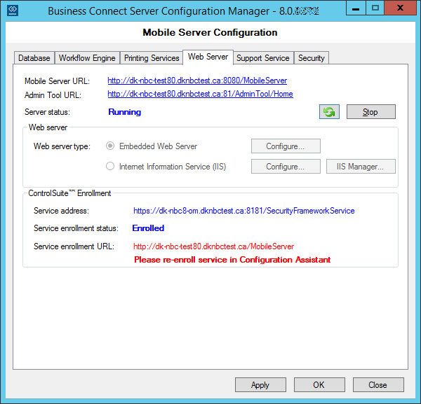 Web server configuration with outdated URL