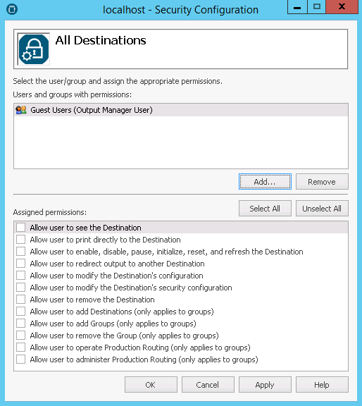 Security Configuration dialog box