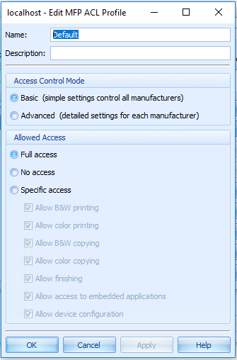 Edit MFP ACL Profile dialog box