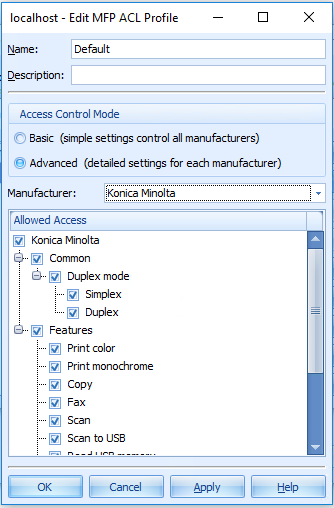 New MFP ACL Profile dialog box