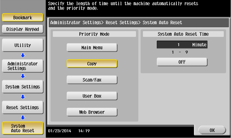 System Auto Reset settings