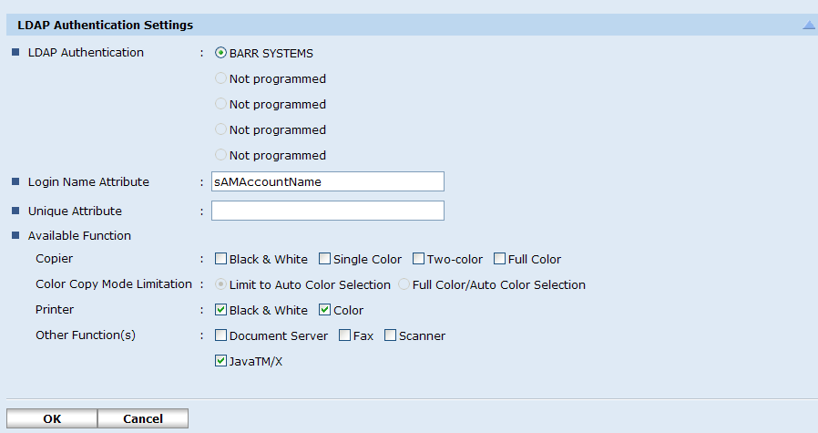 Printer Job Authentication Settings