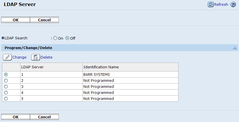 Click Change to configure the LDAP server