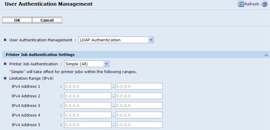 Printer Job Authentication Settings