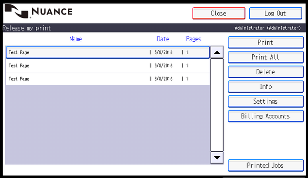 Output Manager print jobs list