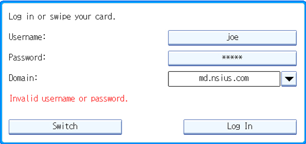 Login failure message