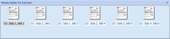 Den icke-interaktiva panelen Batchens miniatyrbilder.