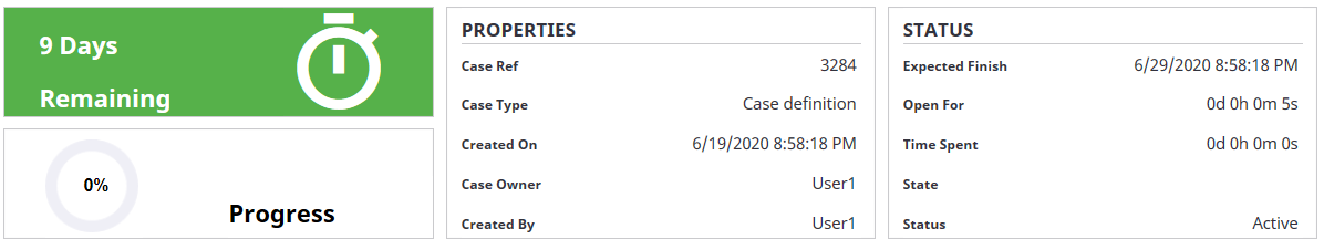 Current state of selected case or job