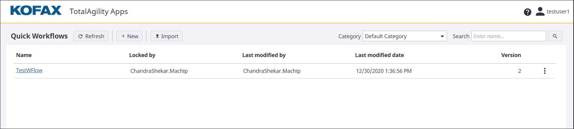 Quick Workflow Home page with existing data