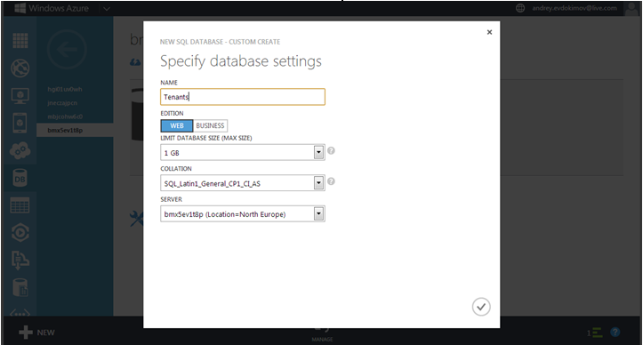 Specify database settings