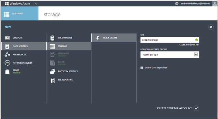 Create storage account
