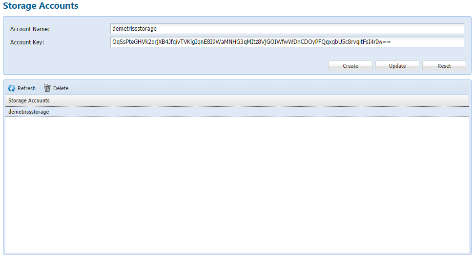 An image of the Storage Account Settings
