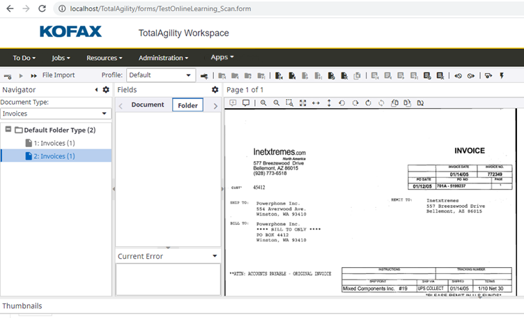 TotalAgility Workspace Scan create new job form TotalAgility Workspace Scan create new job form