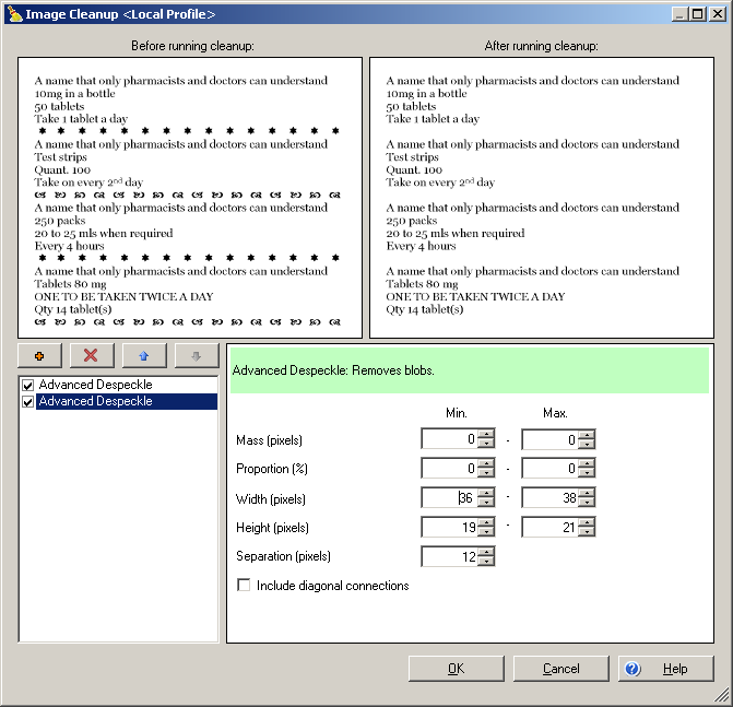 An image that shows a layered Advanced Despeckle image cleanup method to remove an additional repeating gif pattern.