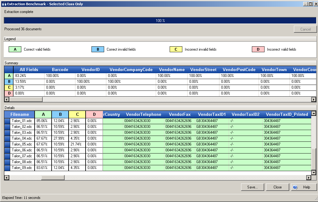 An image that shows the result of the extraction benchmark.