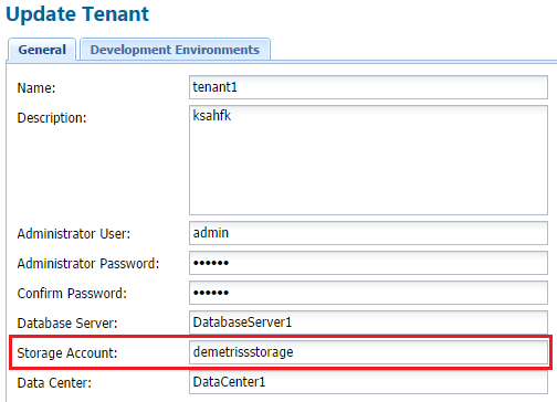 Image of Storage Account Settings in Tenant properties