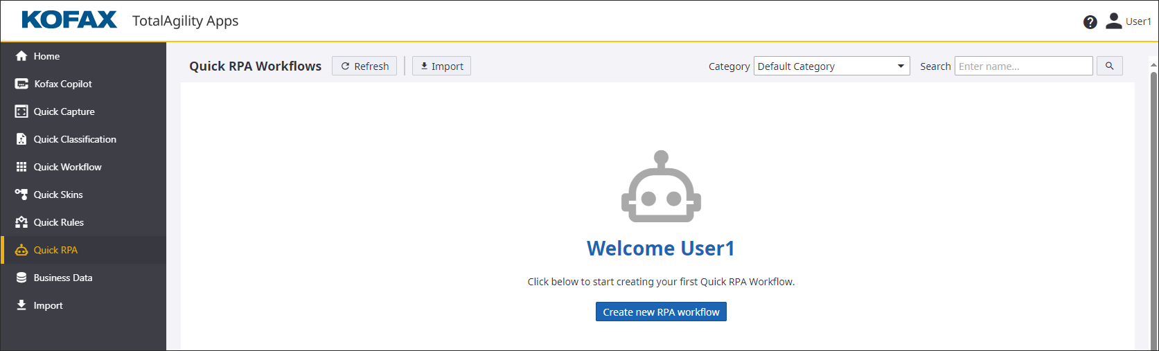 Quick Workflow Home page