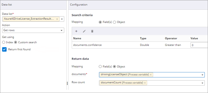 Data list activity: Return first found option