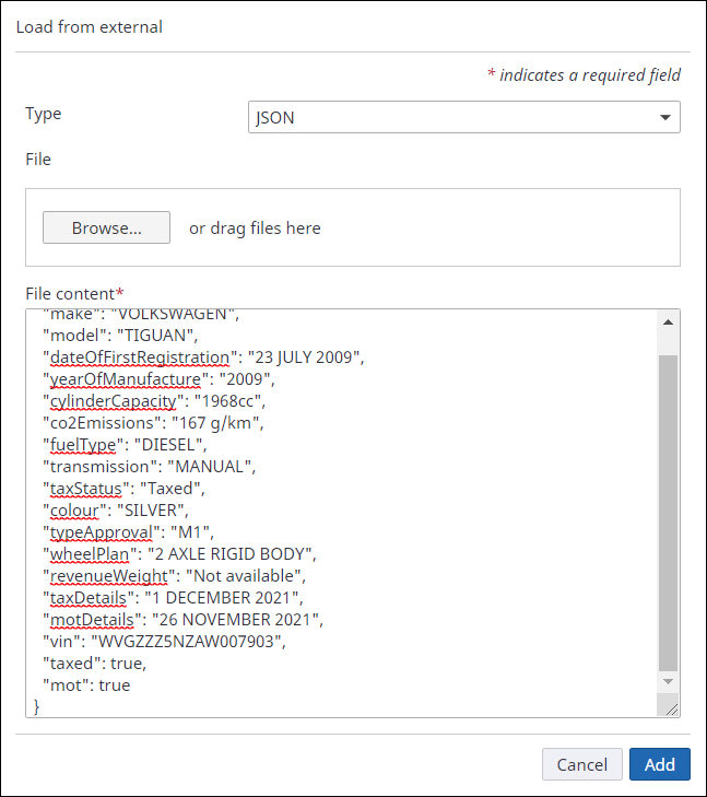 JSON loaded from external site