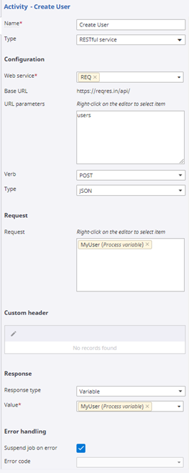 Restful service activity to create user