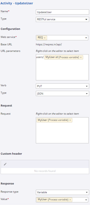 Restful service activity to update user