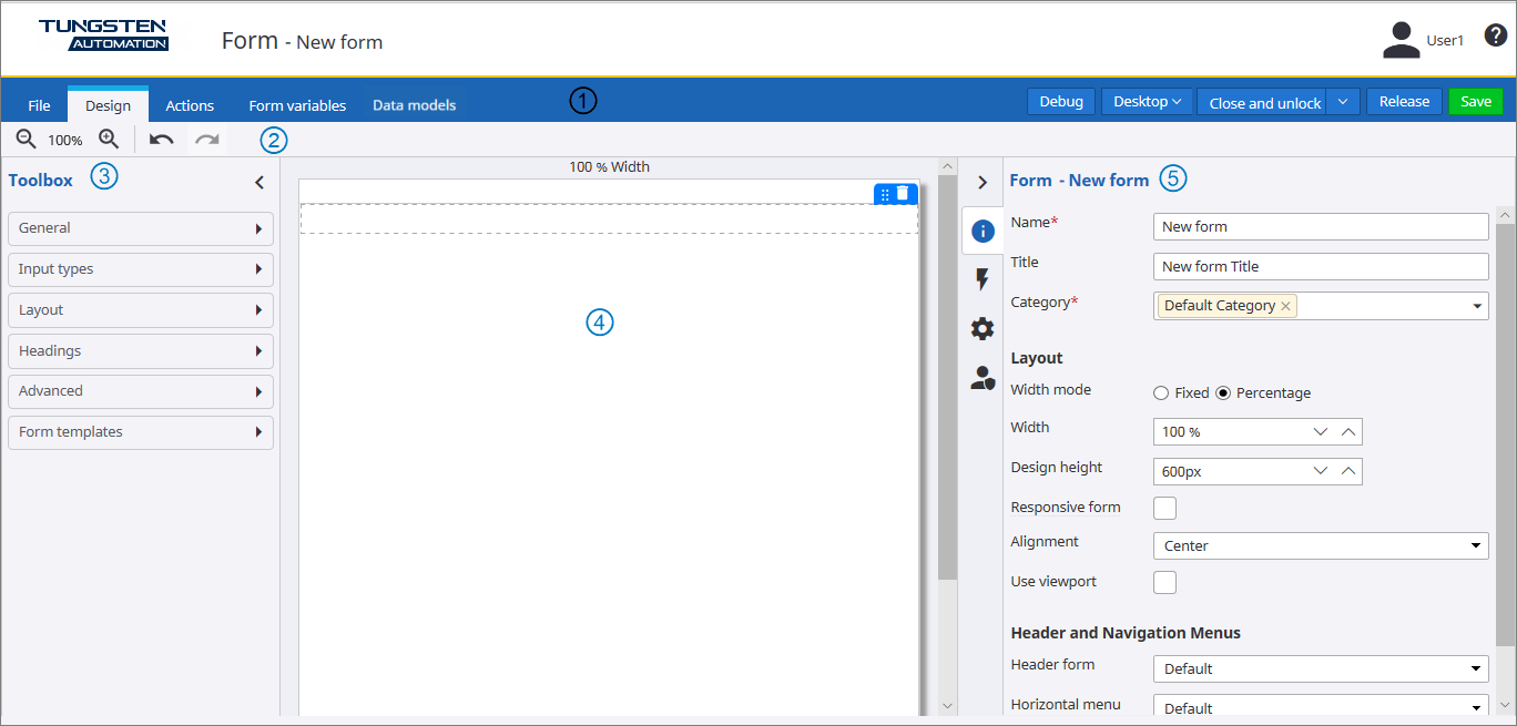 Form designer interface