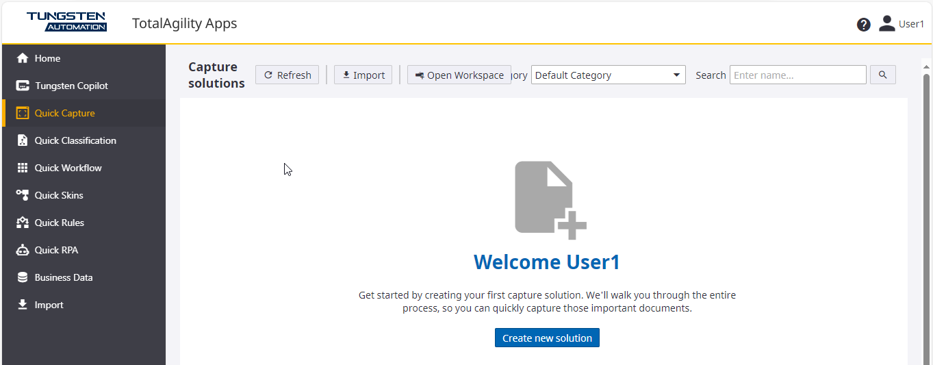 TotalAgility Apps: Quick Capture Home page
