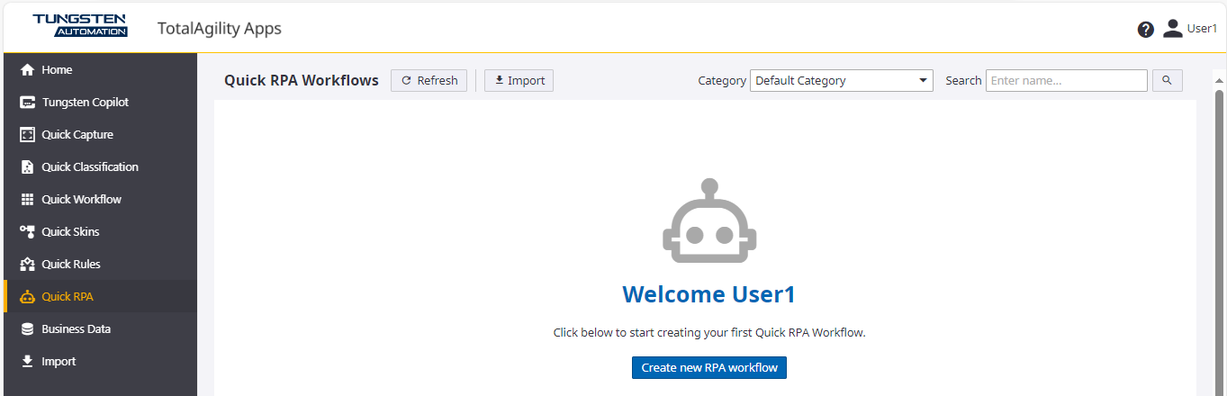 Quick Workflow Home page