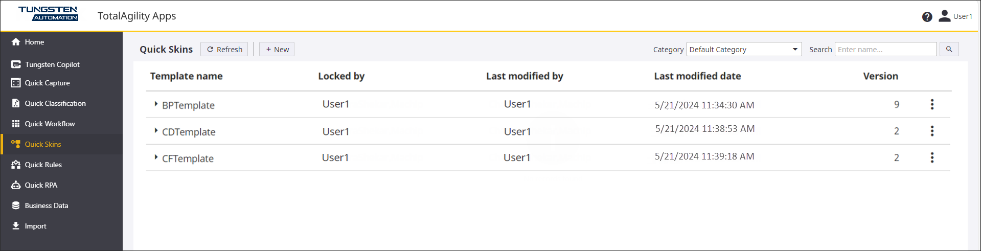 Quick Skins list page