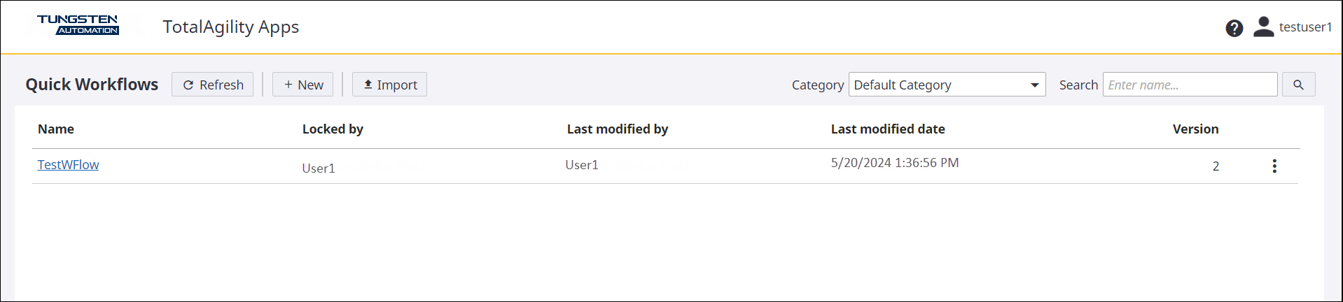Quick Workflow Home page with existing data
